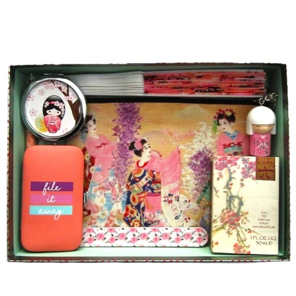 Asian Cosmetic Bag with Kimmidoll Keychain & Lucky Number 6 by Liz Claiborne NEW